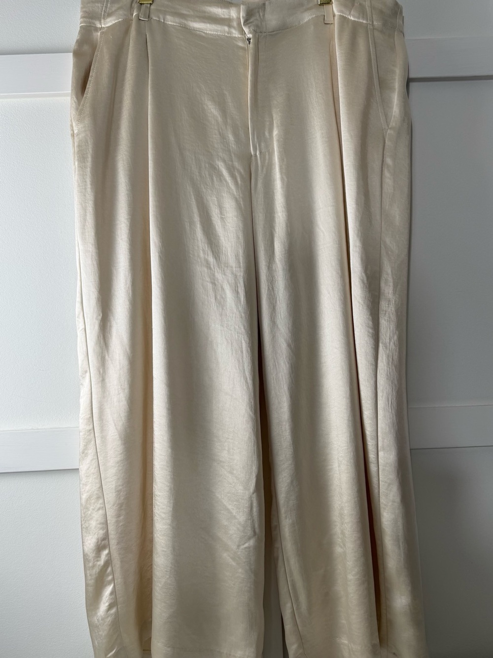 GAP Cream Wide-Leg Stretch Satin Trousers